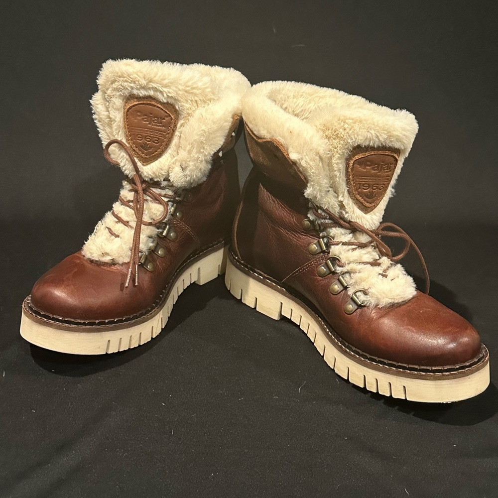 Pajari Women’s Leather and Faux Fur Lace Up Boots Size 6-6.5